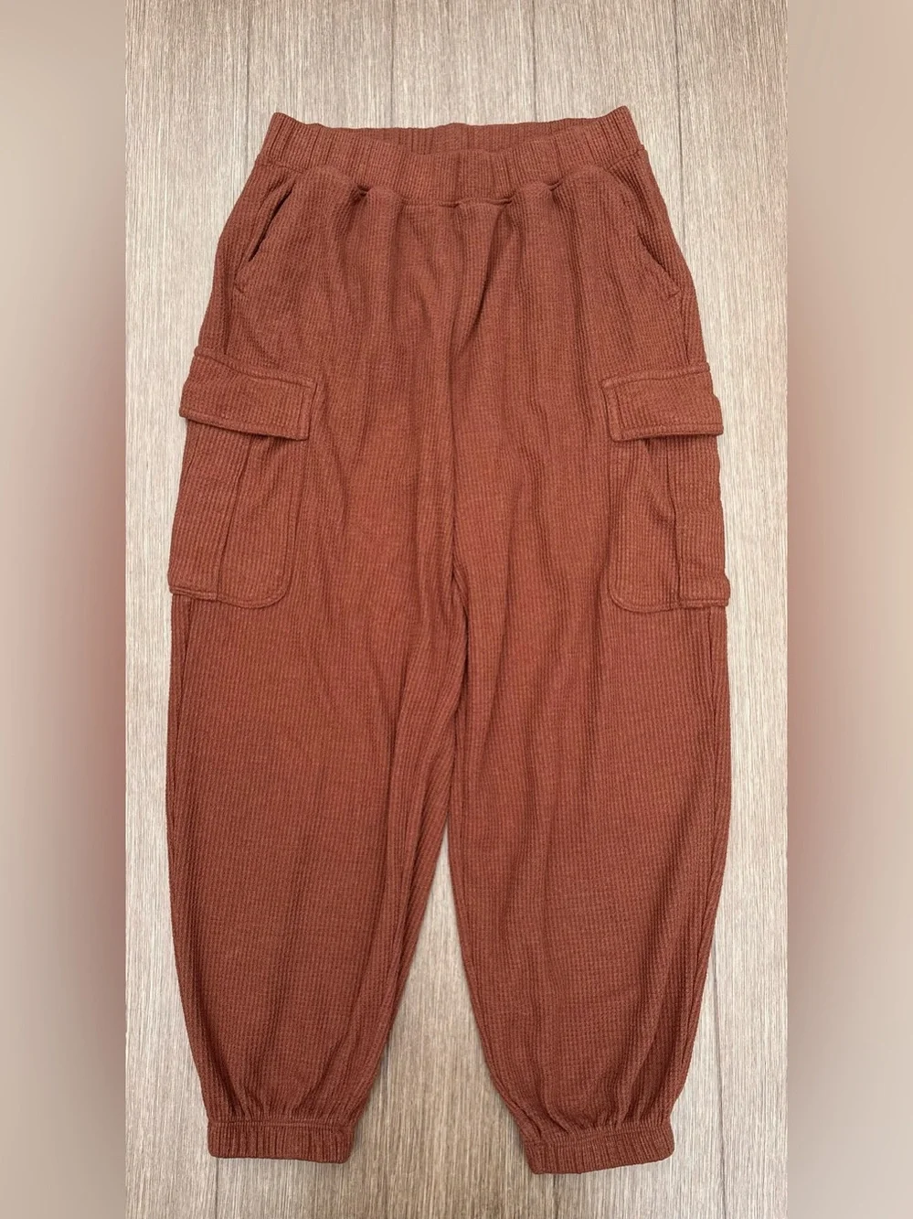 Aerie Traveler Lounge Waffle Cargo Joggers In Terracotta Rusty Brown Size S